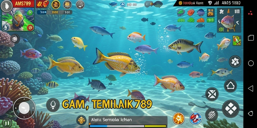 Screenshot utama AMS789 menampilkan aksi seru menembak ikan.