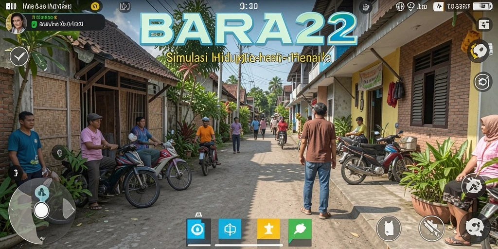 Tangkapan layar menunjukkan karakter berinteraksi dalam dunia simulasi BARA22.