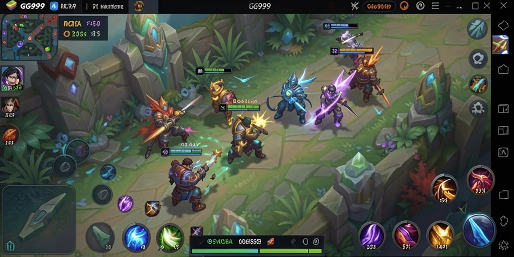 Gameplay seru GG999 dalam pertarungan tim MOBA.
