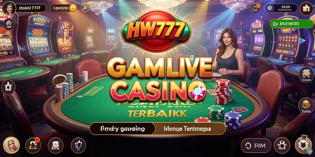 Screenshot HW777 menunjukkan dealer langsung yang ramah dan suasana kasino yang mendebarkan.