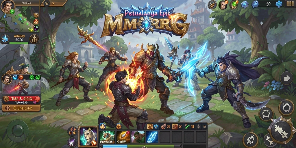 Screenshot gameplay PAUS123 menampilkan pertempuran epik dalam dunia MMORPG.