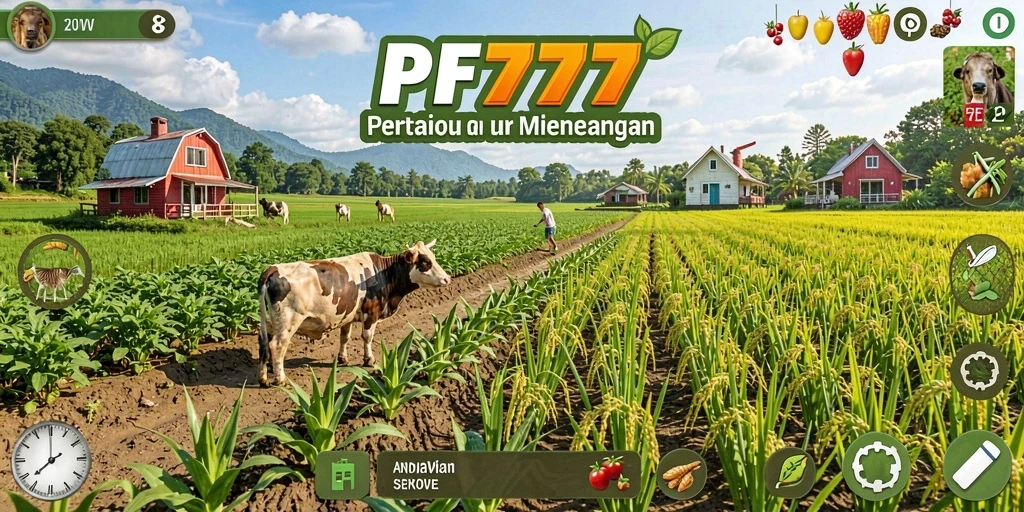 Tampilan gameplay PF777 dengan lahan pertanian yang indah dan terkelola baik.