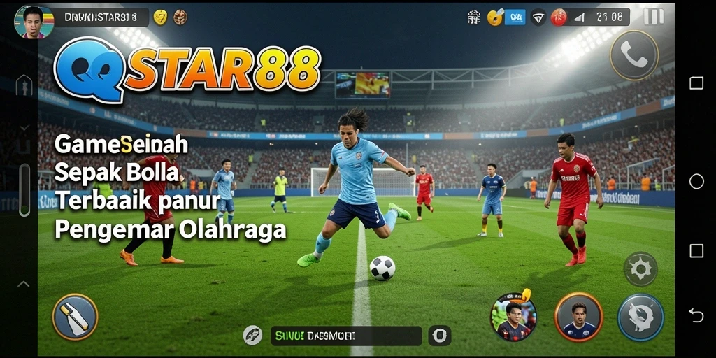 Tampilan utama gameplay QQSTAR88 dengan aksi seru sepak bola.