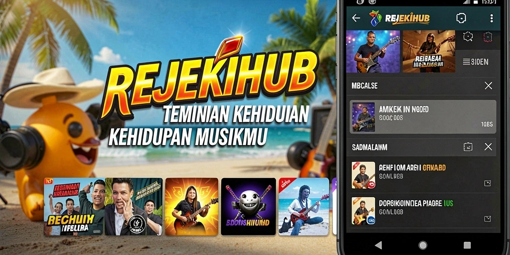 Screenshot menunjukkan pengguna menikmati musik di REJEKIHUB.