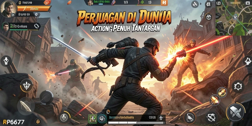 Tangkapan layar gameplay RP6677 menampilkan aksi mendebarkan dan pertarungan yang intens.