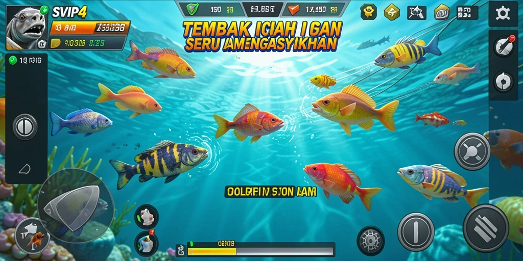 Tangkapan layar gameplay seru di SVIP4 dengan berbagai jenis ikan.