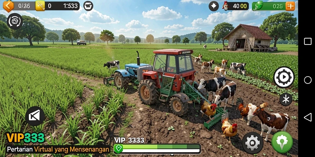Screenshot gameplay VIP333 yang menampilkan aktivitas bertani.